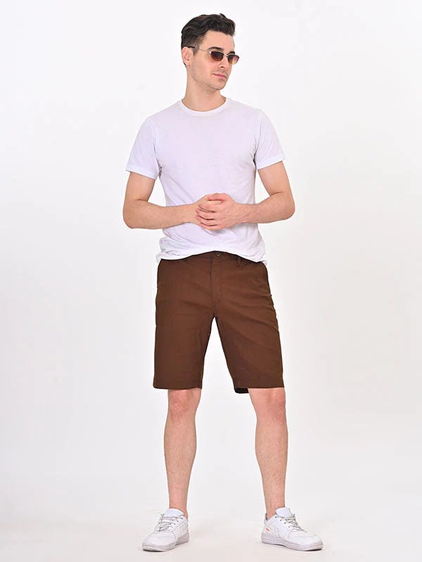 Indian Terrain Men's Regular Fit Solid Brown Shorts